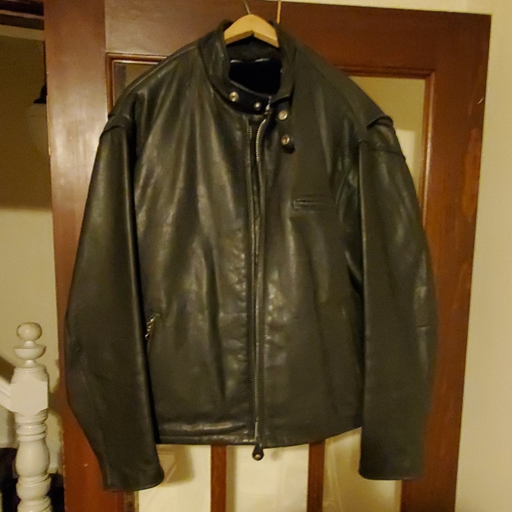 Black leather biker jacket mens